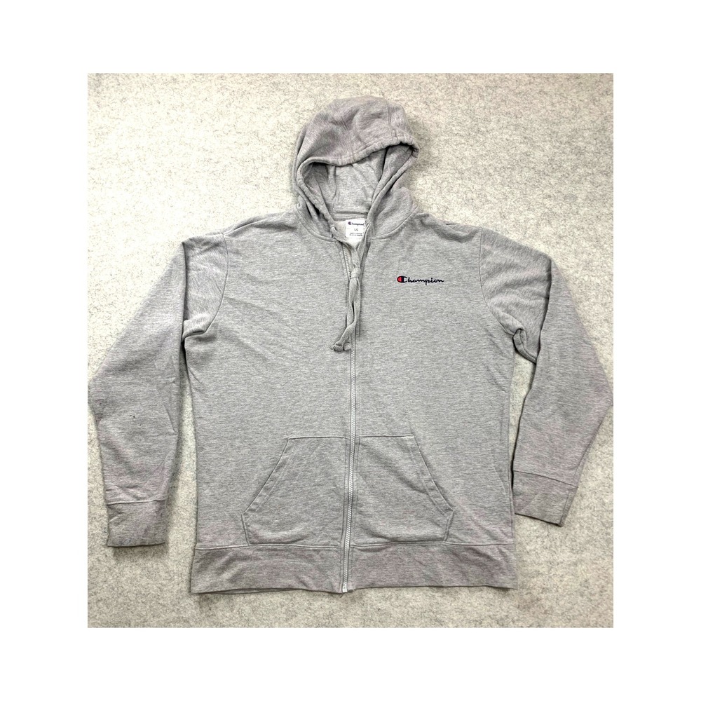 Champion Hoodie Mens L Gray Full Zip Fleece Oxford Heather Sweatshirt Casualeece